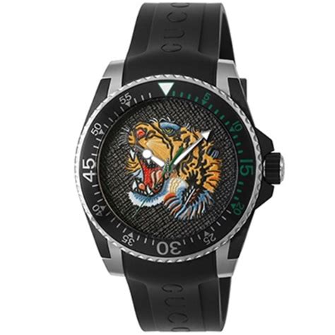 Gucci Dive Embroidered Tiger Motif Dial Men's Watch YA136318